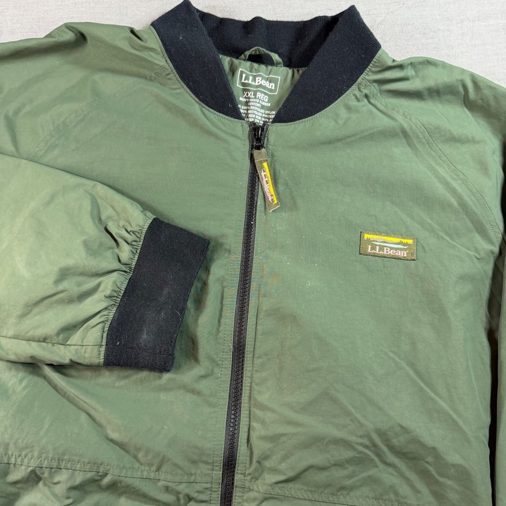 L.L. Bean Bomber Jacket Mens XXL Green Excellent Recycled Nylon Full Zip 515868‎